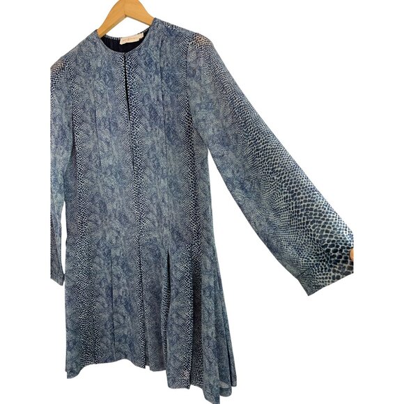 Tory Burch Size 4 S NWOT $490 Silk Mini Shift Dress Chiffon Blue Python 7384 - Picture 7 of 14